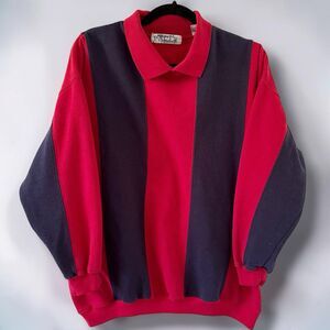 Men's Vintage Vertical Striped Rugby Pullover Streetwear Sweatshirt Colorblock M